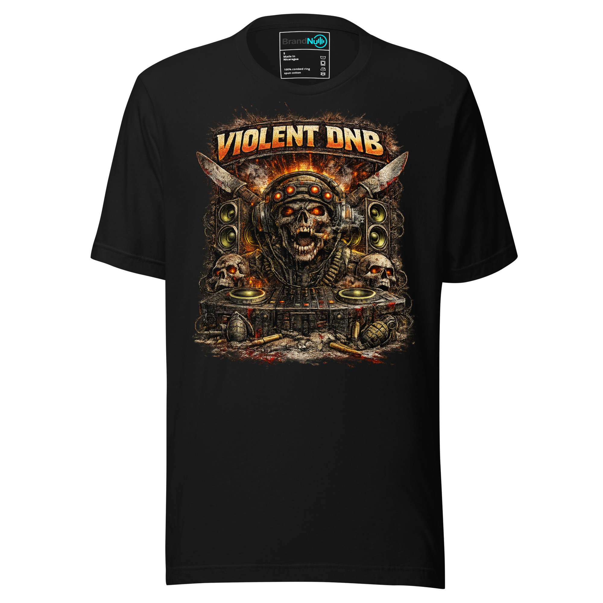 unisex-staple-t-shirt-black-front-69ba20a88fe13.jpg Violent DnB Drum and Bass T Shirt Heavy Rave Graphic - Image 1